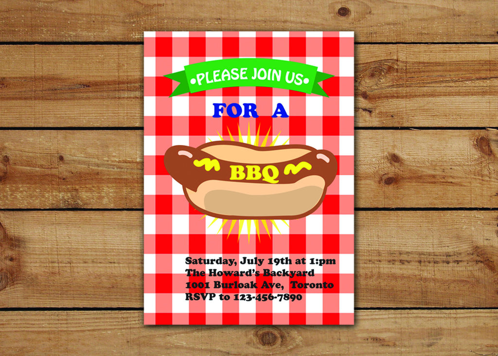 Red And White Gingham BBQ Invitations