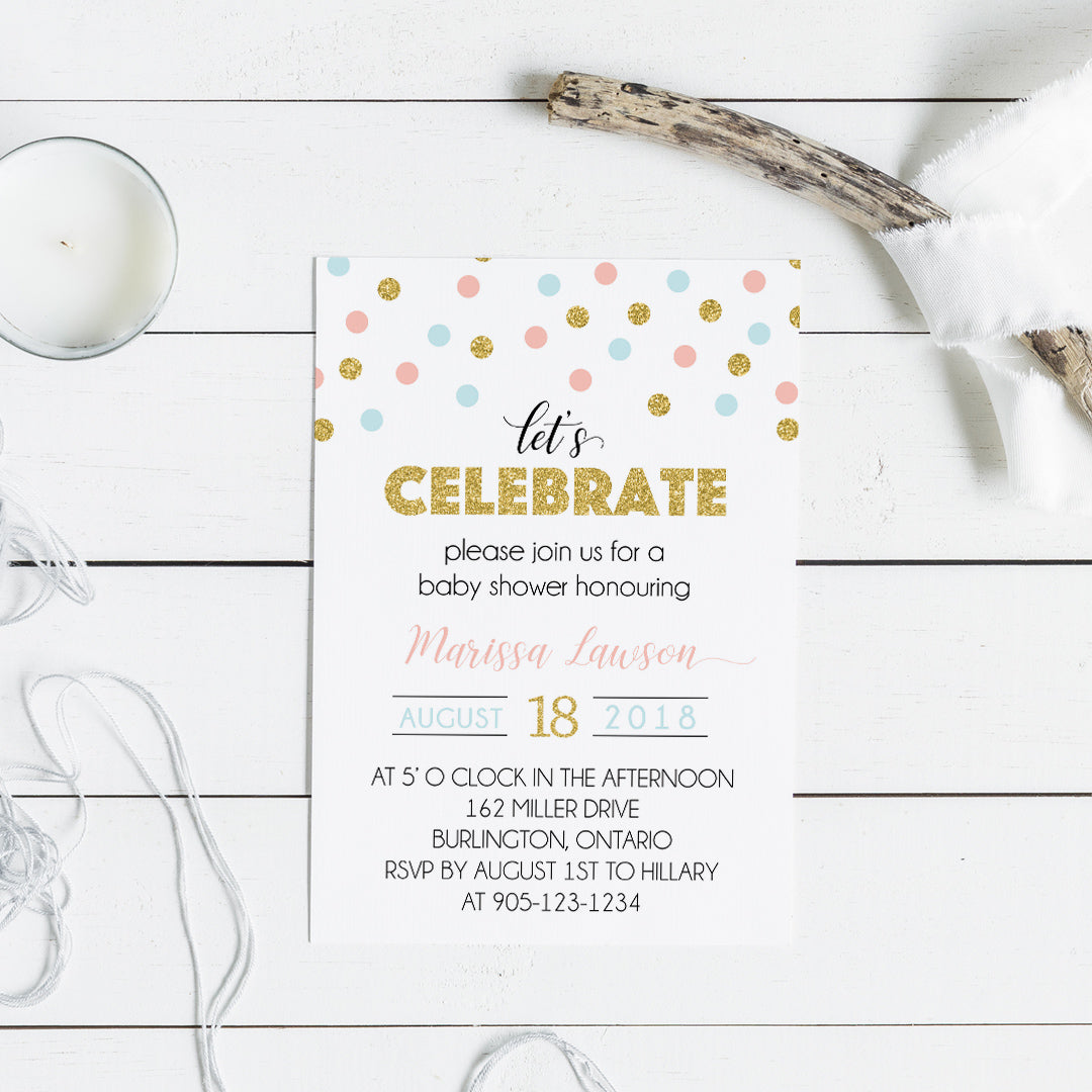 Custom Confetti Baby Shower Invitations | Pretty Adorable Designs, image size:1080x1080