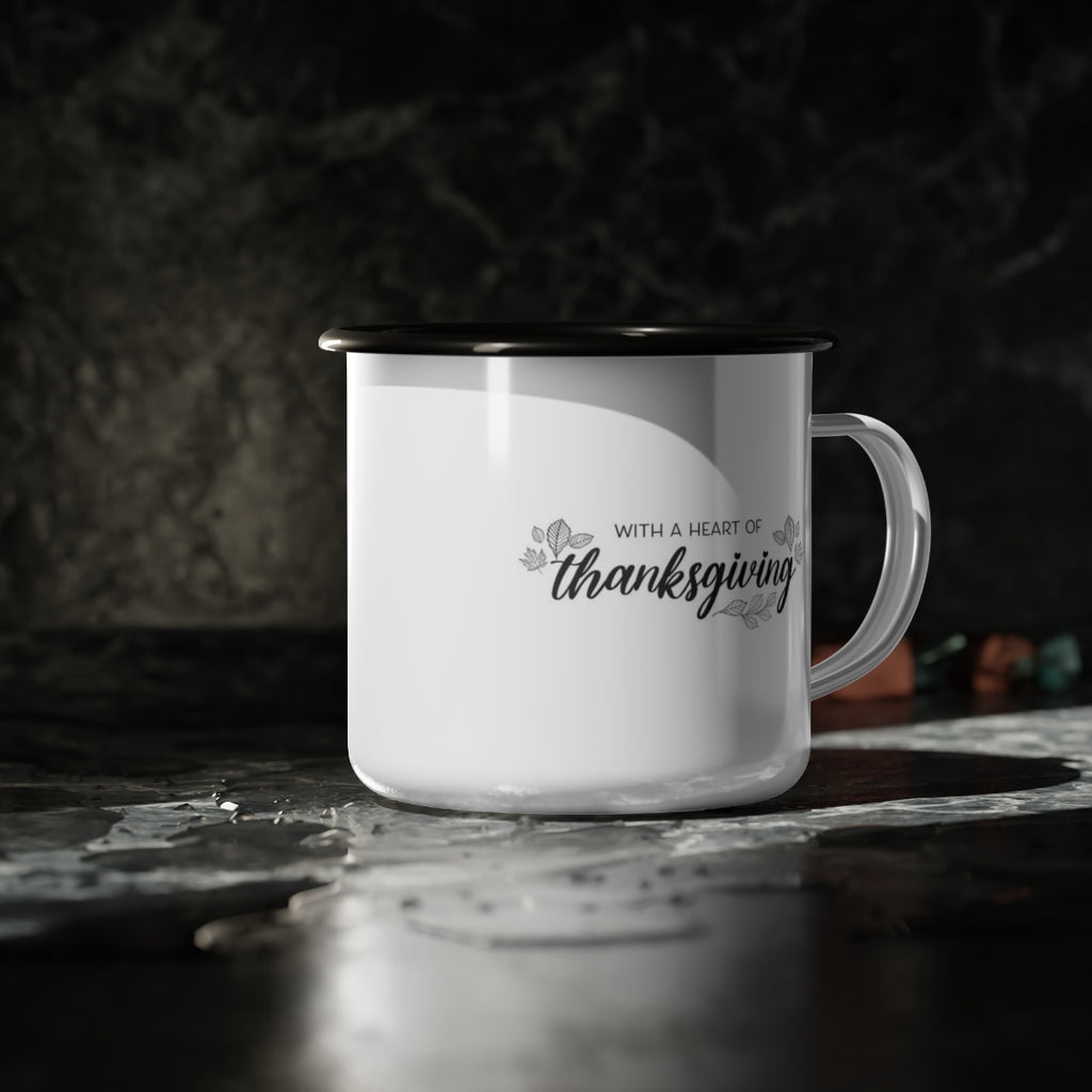 With A Heart Of Thanksgiving Enamel Camp Mug