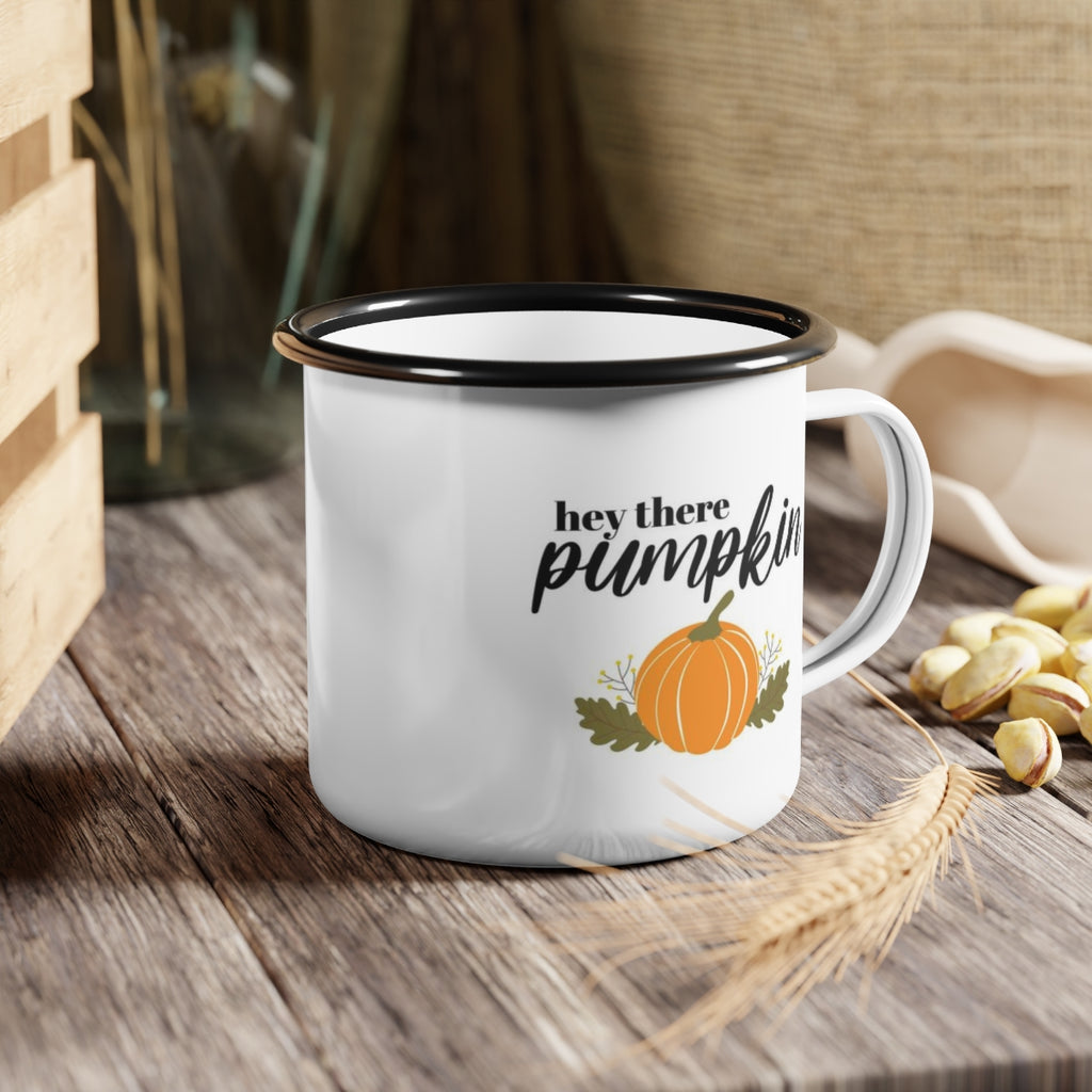 Hey There Pumpkin Enamel Camp Cup, Fall Camp Mug, Fall Enamel Pumpkin Mug, Hey There Pumpkin Autumn Mug