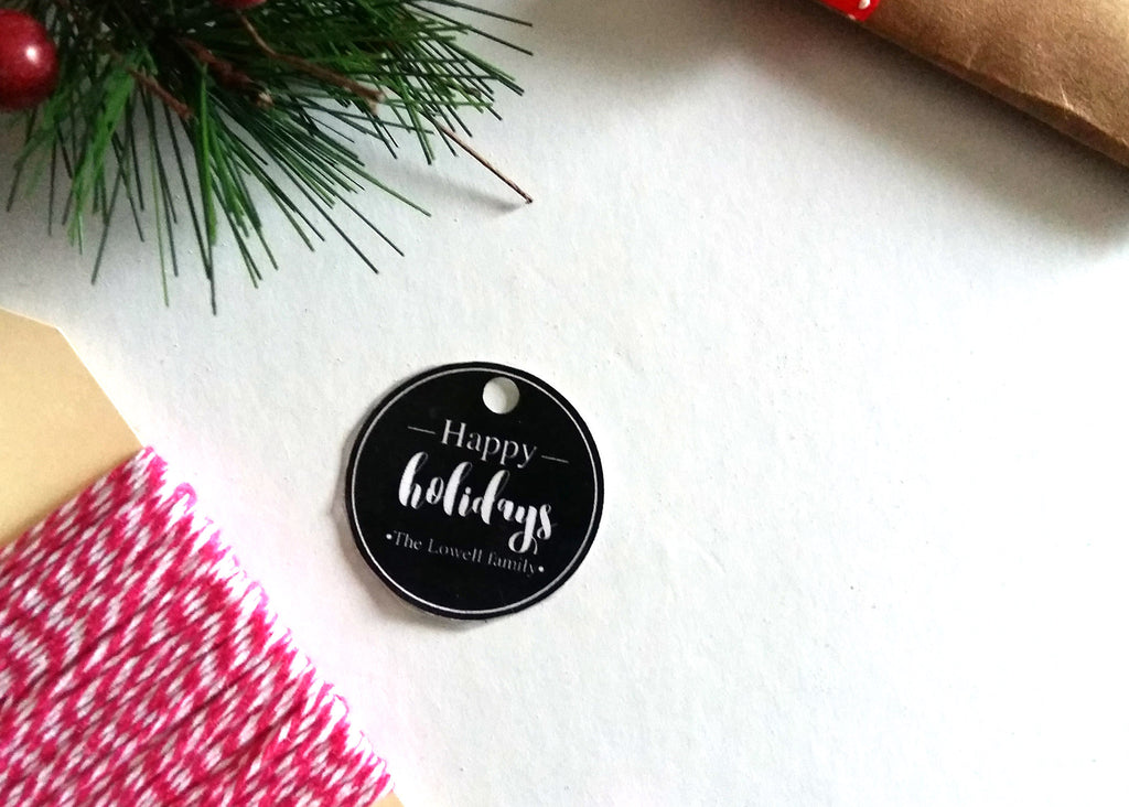 Personalized Black And White Happy Holidays Gift Tags Image 3