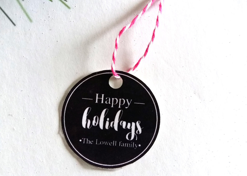 Personalized Black And White Happy Holidays Gift Tags Image 2
