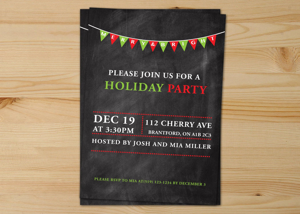 Merry And Bright Chalkboard Christmas Invitations