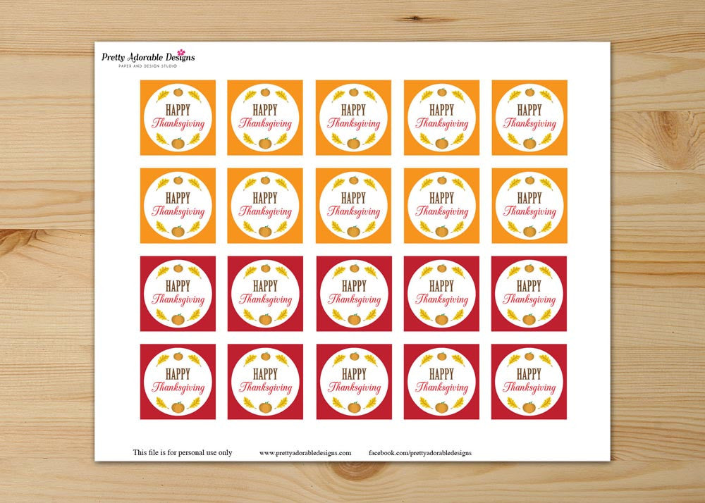 Thanksgiving Cupcake Square Toppers : Pumpkin and Fall Leaves Digital Download