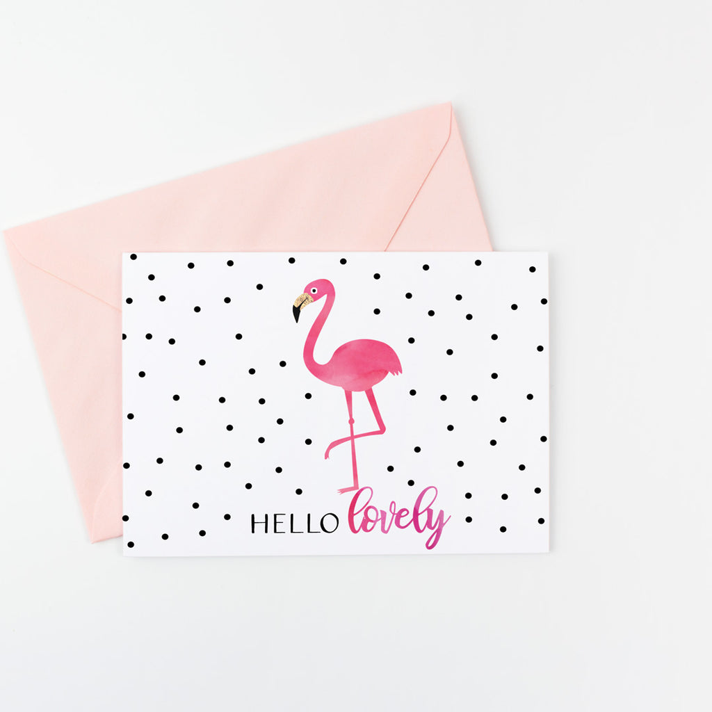 Hello Lovely Flamingo Greeting Card
