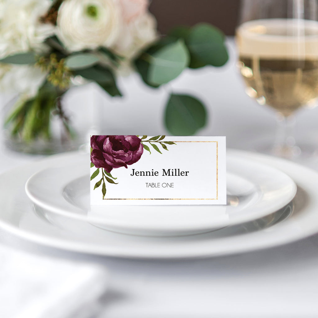 Marsala Bloom And Foil Place Card