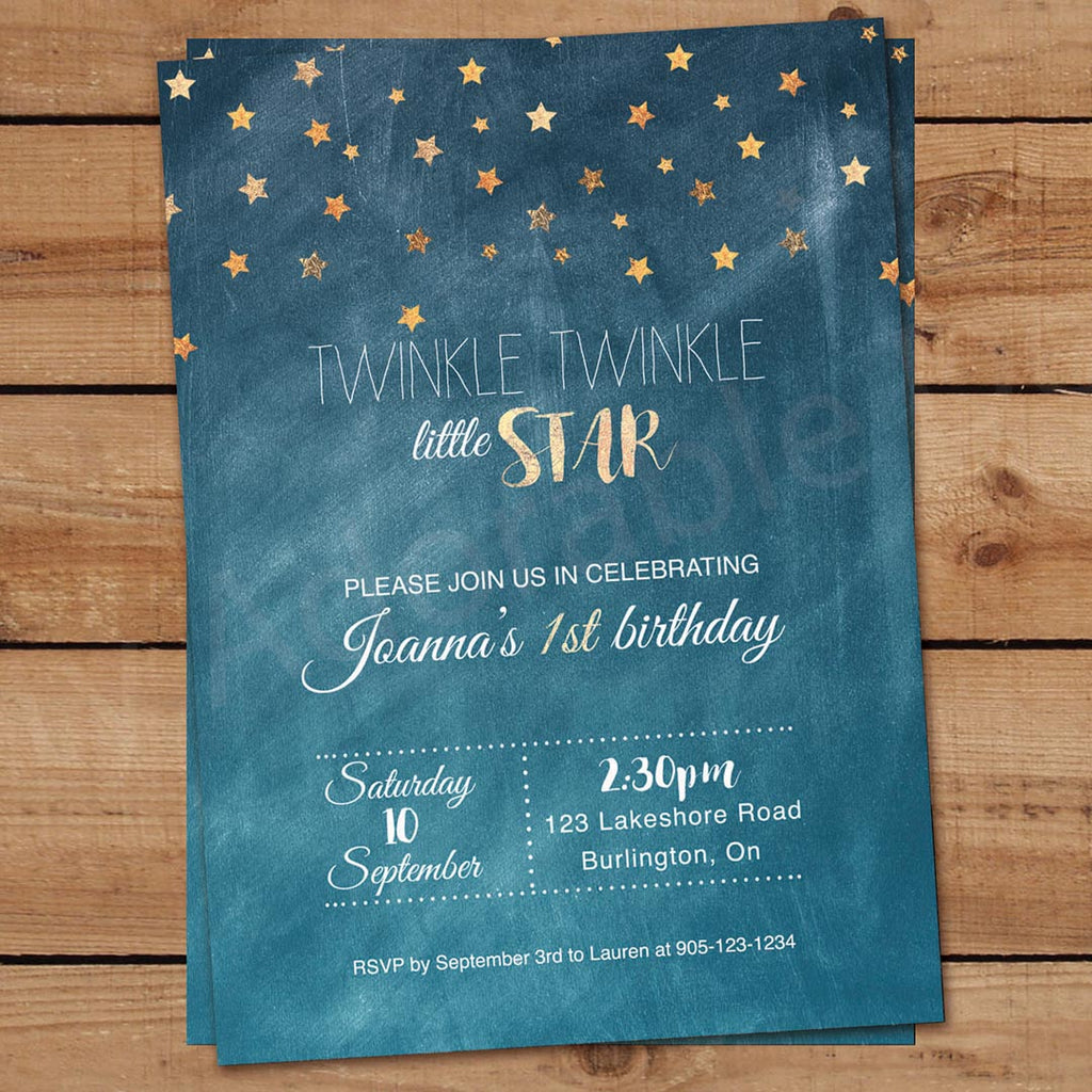 Twinkle Twinkle Little Star First Birthday Invitations 