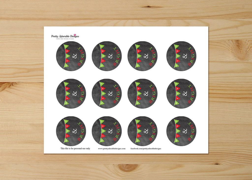 Merry And Bright Festive Cupcake Toppers